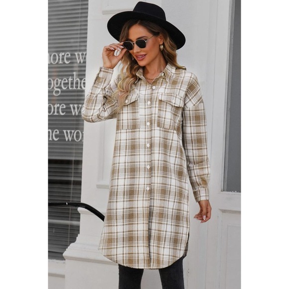 Long Plaid Button Down Shacket - Picture 5 of 7